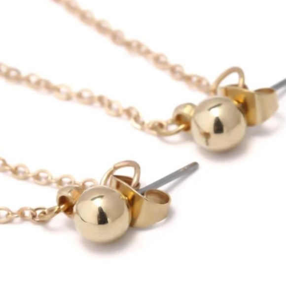 Long Gold Chain Crescent Moon Stars Earrings Rhinestone Crystal 2pc Dangle New - Picture 4 of 7